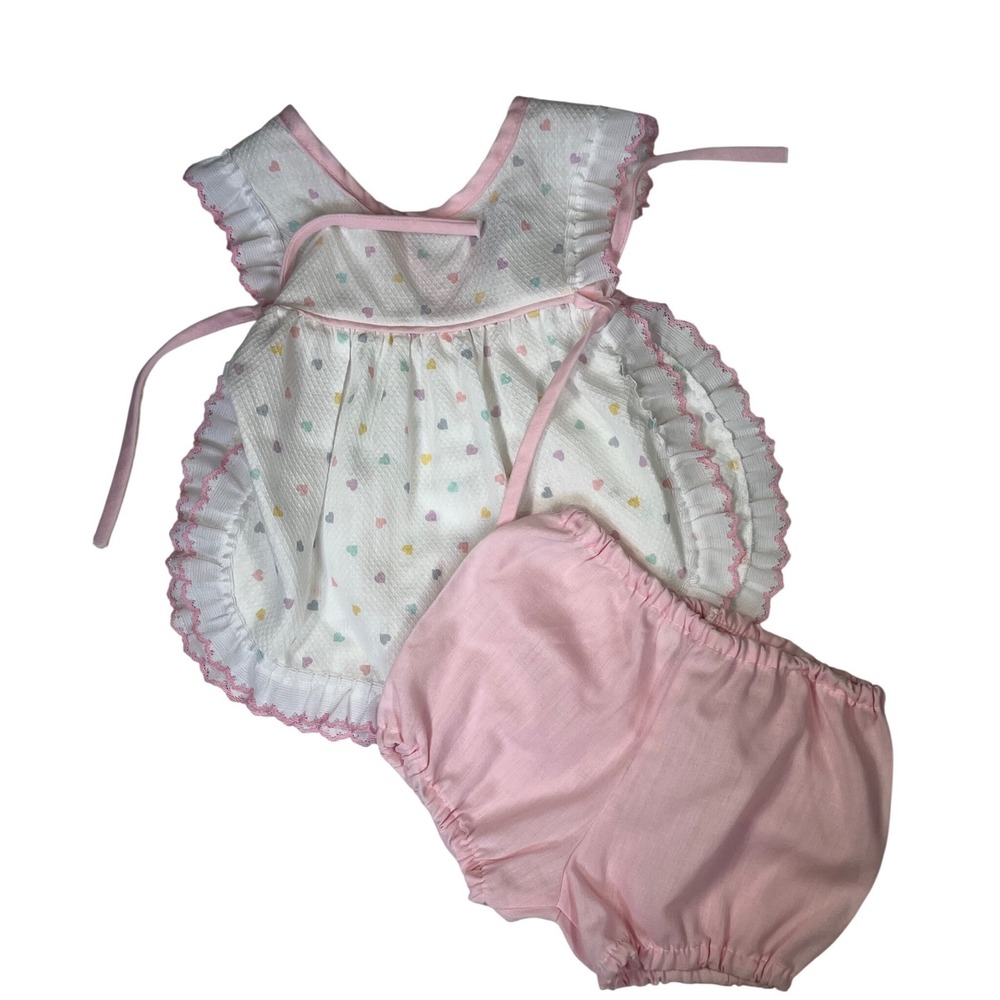 Classic Pink & White Heart Bubble Romper Set - Brand Unspecified